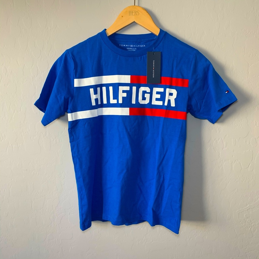 NWT Tommy Hilfiger blue tee boys M 12/14 womenXS/S